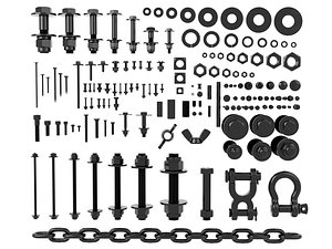 Black Steel Industrial Fasteners Rigging And Chain Set 3D model