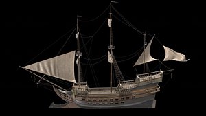 Ancient European Sailing Warship PBR 3D Model
