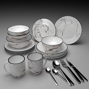 3D Marble Tableware Set with Cutlery