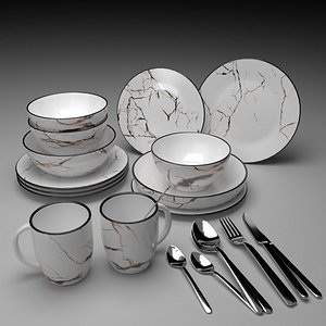 Marble Tableware Set with Cutlery