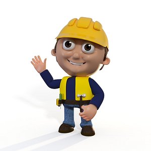 cartoon builder man 3D model