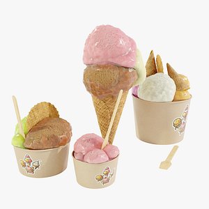 Ice Cream Cone and Cups 3D