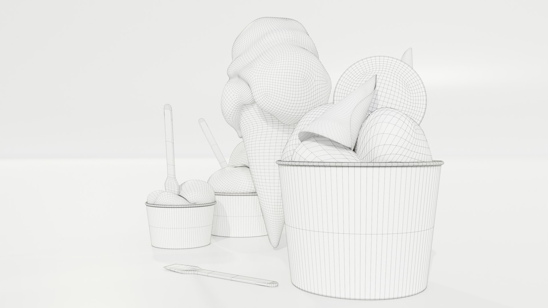 Ice Cream Cone and Cups 3D https://p.turbosquid.com/ts-thumb/ly/3o8fHi/uW/wire_07/jpg/1715158740/1920x1080/fit_q87/beac963f0e44a9660b301a95417e98c3287c034e/wire_07.jpg