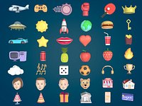 Cartoon Icons Mega Pack -- Plane Game Controller Sport Music Sun Star Heart Planet