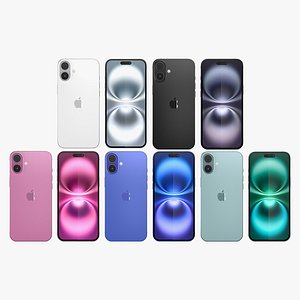 All the colors of the Apple iPhone 16 Plus 3D model