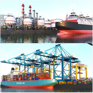 Detailed Two Ports Terminal Collection 3D model