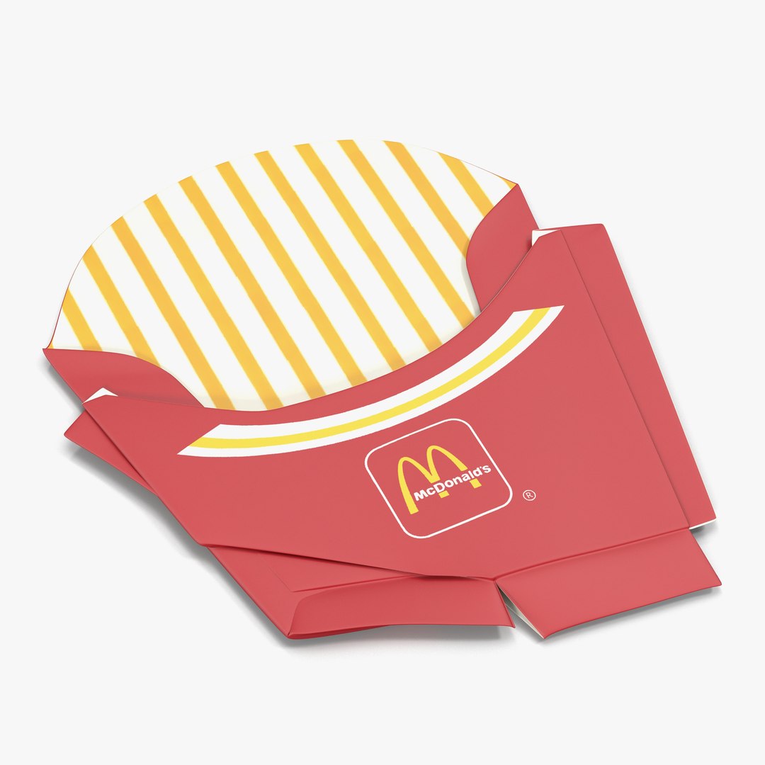 Crumpled Empty French Fry Box McDonalds 3D Model 3D model preview