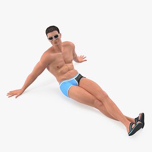 Man in Swimwear Sitting Pose