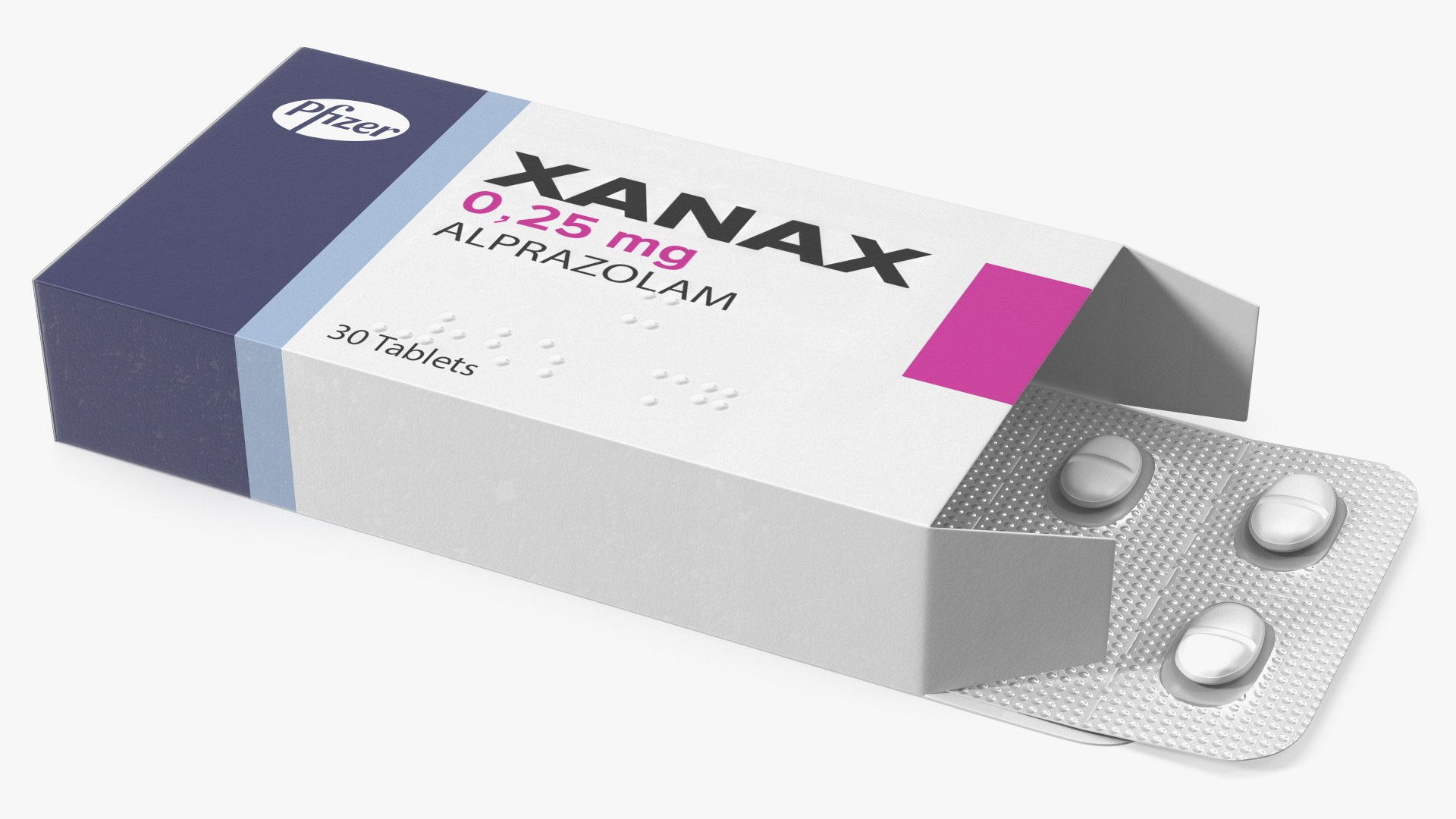 Pharmaceutical Pfizer Xanax Alprazolam 3D model for industrial visualization, technical presentation, simulation, product rendering, and animation