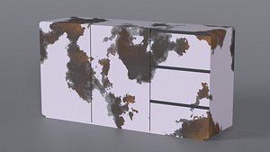 Low Poly white rusted 2 door 3 drawers dresser 3D Model StemCell certified 4K PBR Textures