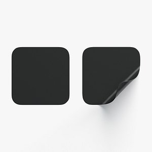 Two Black Square Stickers - smooth and curled corners adhesive label model