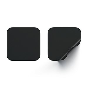 Two Black Square Stickers - smooth and curled corners adhesive label