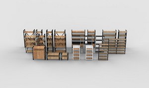 wooden shelve set 3D model