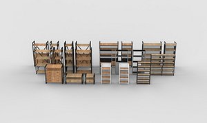 wooden shelve set 3D model