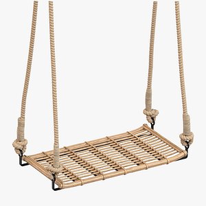 Natural Bamboo Swing with jute rope and metal 3D model