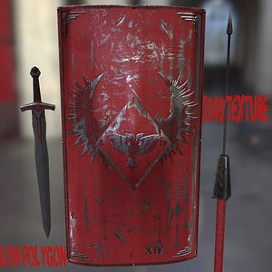 3d model of shield sword spear
