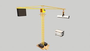 Tracked Crane with Reinforced Concrete Pipe 3D model