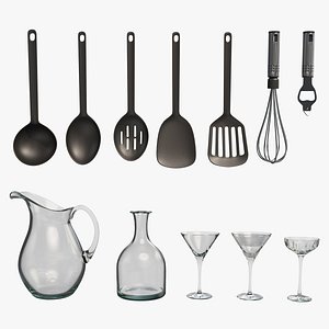 3D Kitchen Ware Collection 002 - Crystal and Serving Spoon