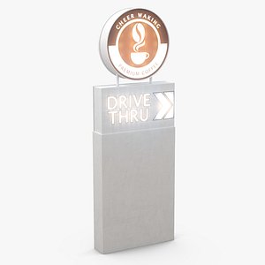 Round Coffee Shop Drive Thru Signage Light On