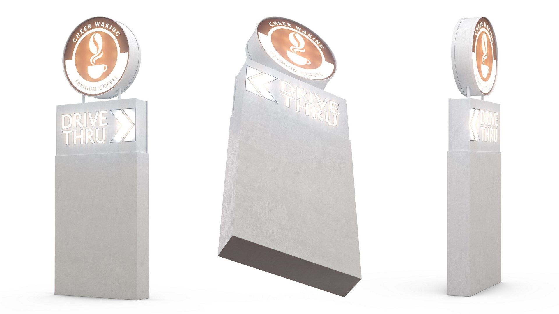 3D Round Coffee Shop Drive Thru Signage Light On - TurboSquid 2276357