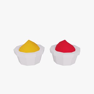 3D Low Poly Ketchup Mustard Pot