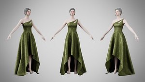 Dress 28 Olive Green Velvet With Design 3D