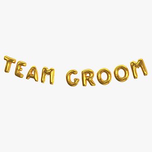 3D Foil Baloon Words Team Groom Gold model