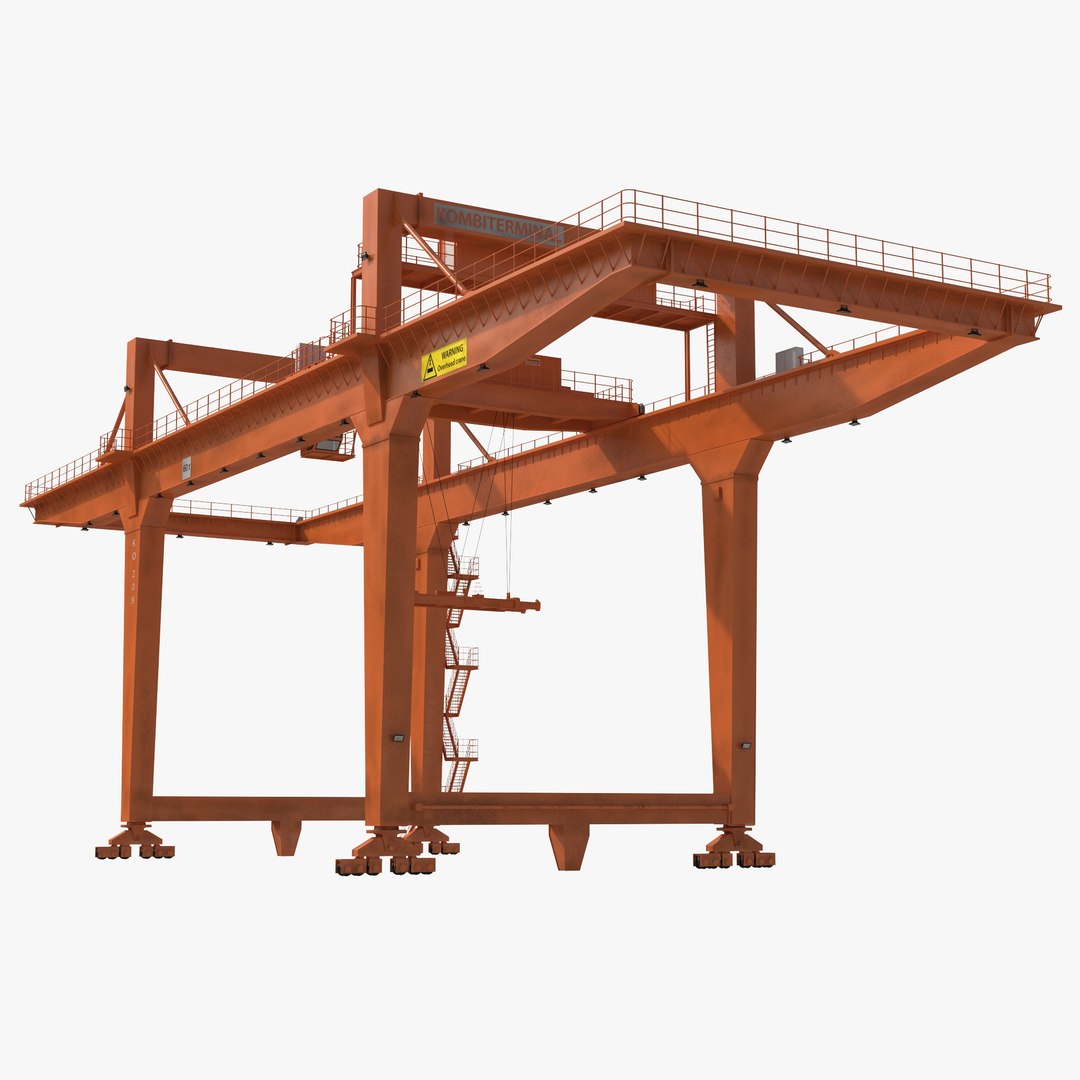 Rail Mounted Gantry Container Crane Orange 3D model preview