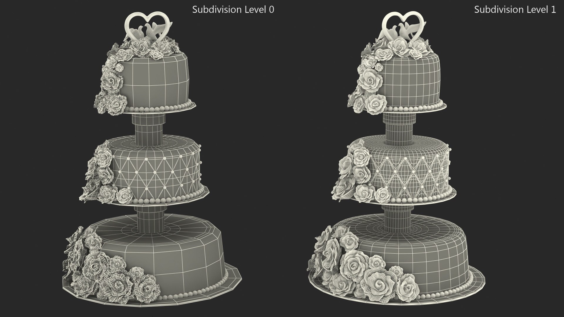 Three Tier Floral Wedding Cake with Topper 3D model - TurboSquid 1971787