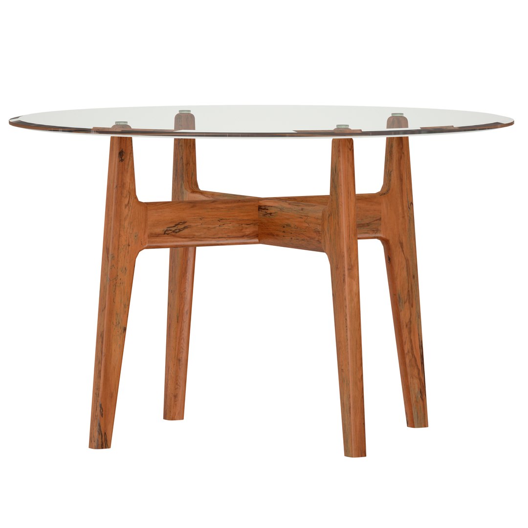 Tate Round Dining Table With Glass Top And Walnut Base 3D - TurboSquid ...