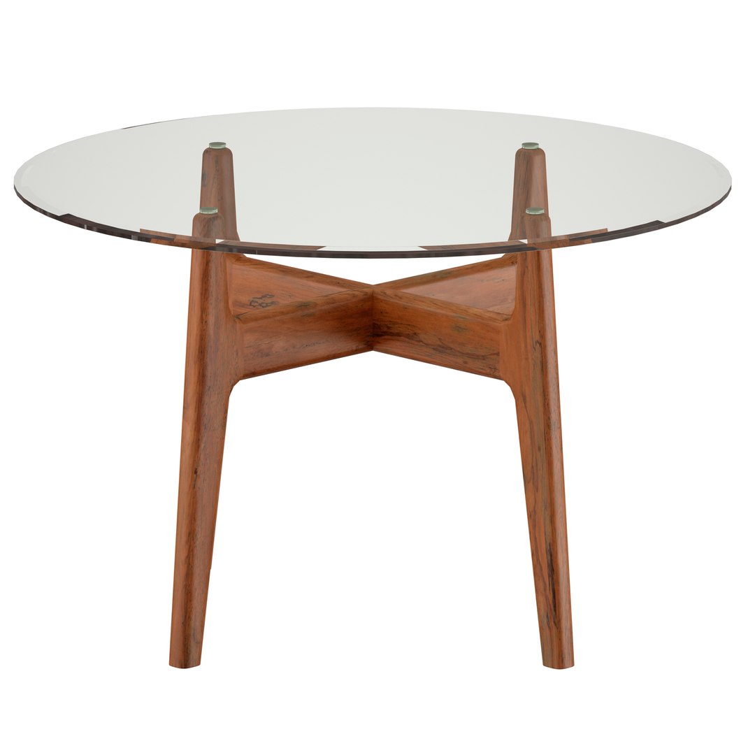 Tate Round Dining Table With Glass Top And Walnut Base 3D - TurboSquid ...