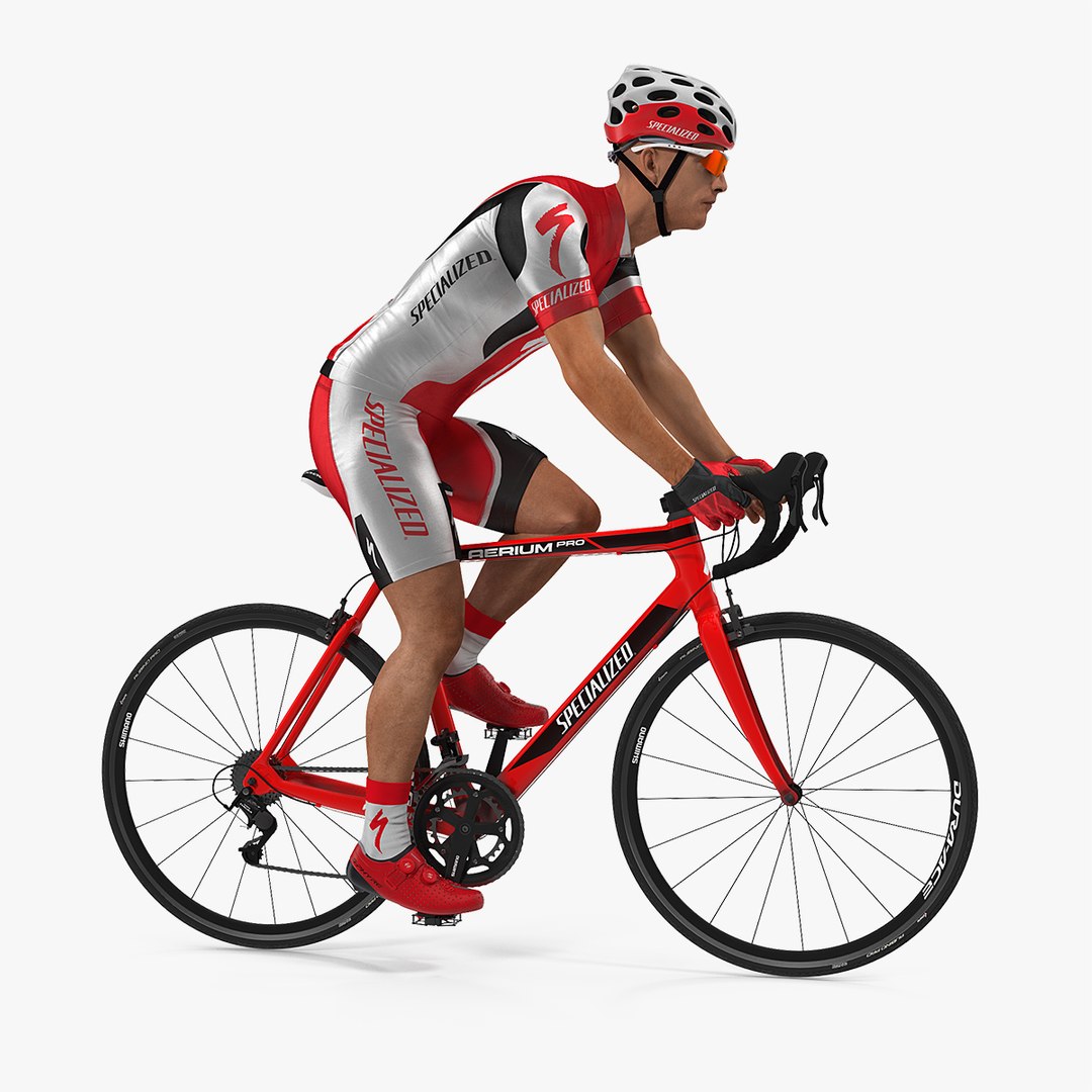 Bicyclist in Red Suit Riding Bicycle Rigged 3D model preview