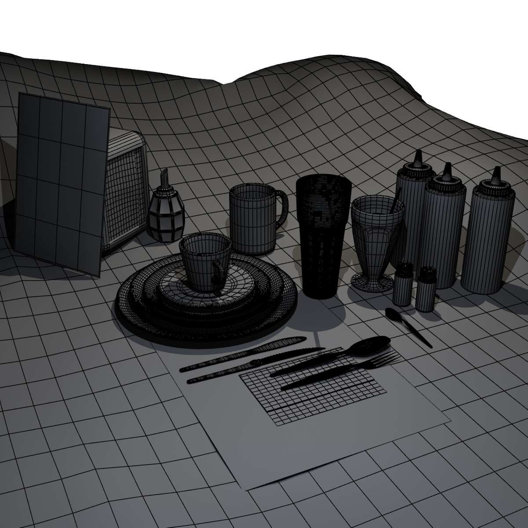 3d set dishes diner model