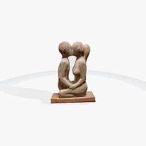 3D Model of a Clay Sculpture of a Couple Kissing