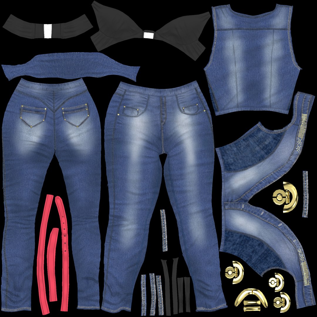 3D Open Front Denim Jumpsuit - TurboSquid 1767944