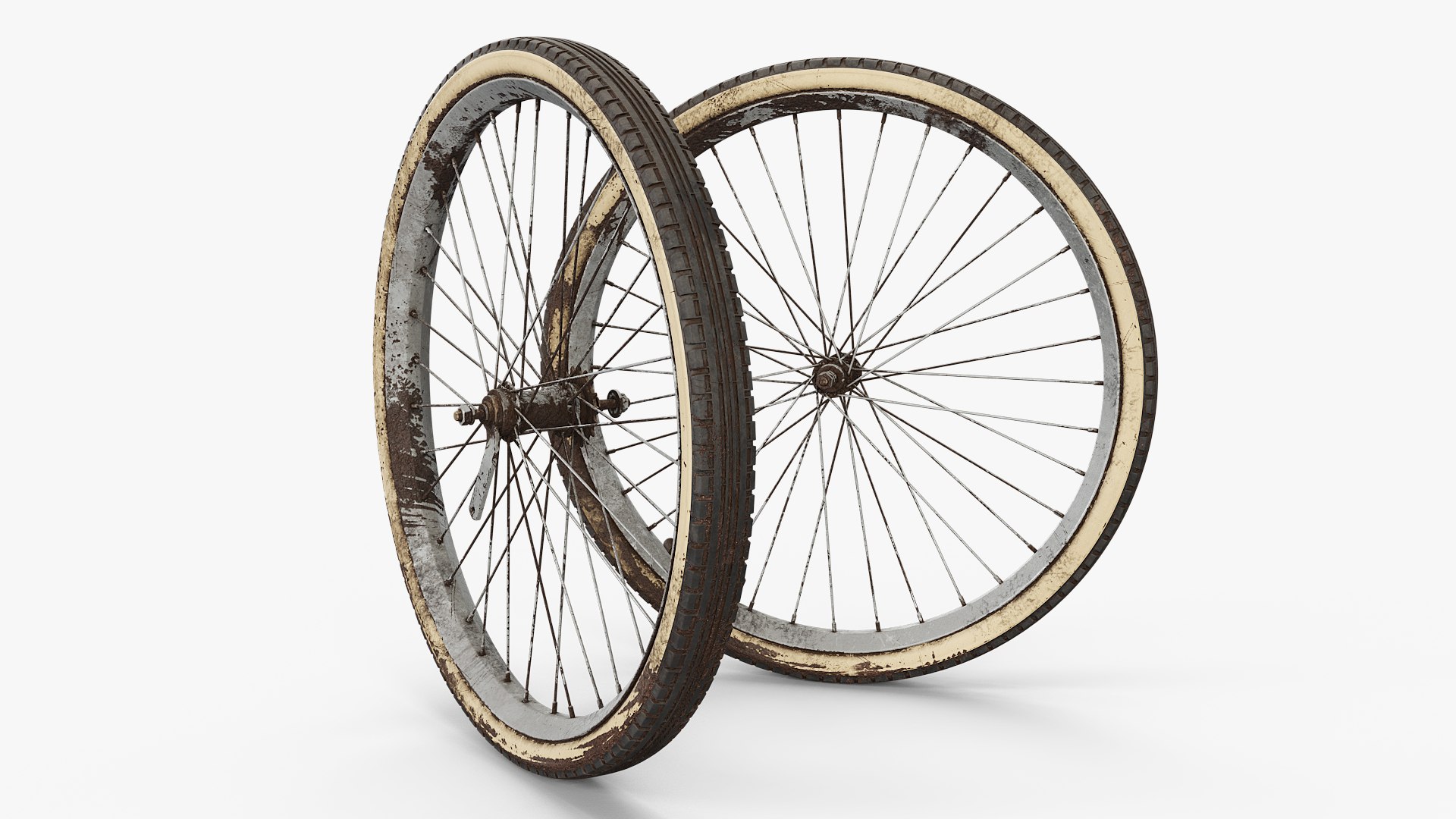 Vintage Bicycle Wheel Set Beige Used Dirty 3D model preview