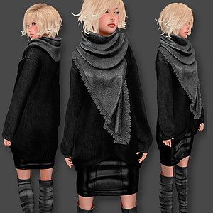3D sweater scarf set