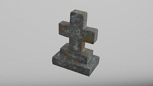 Old Cemetery Gravestone Cross with Moss and Patina 3D model