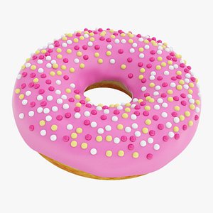 Pink glazed donut with sprinkles 3D model