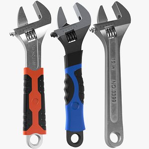 Three Detailed Adjustable Wrenches 3D