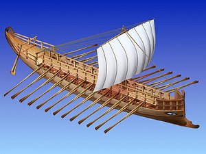 greek ancient ship bireme obj