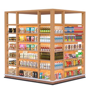 3D Rack with products in the supermarket in eco style