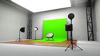 Green Screen Photo Studio And Lighting Equipment Scene