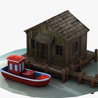 Wooden Lake House and Boat