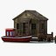 Wooden Lake House and Boat