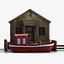 Wooden Lake House and Boat