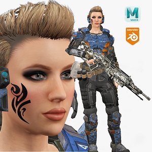 Realistic Rigged Fighter Soldier Girl-Suji Character 3D Model 3D model