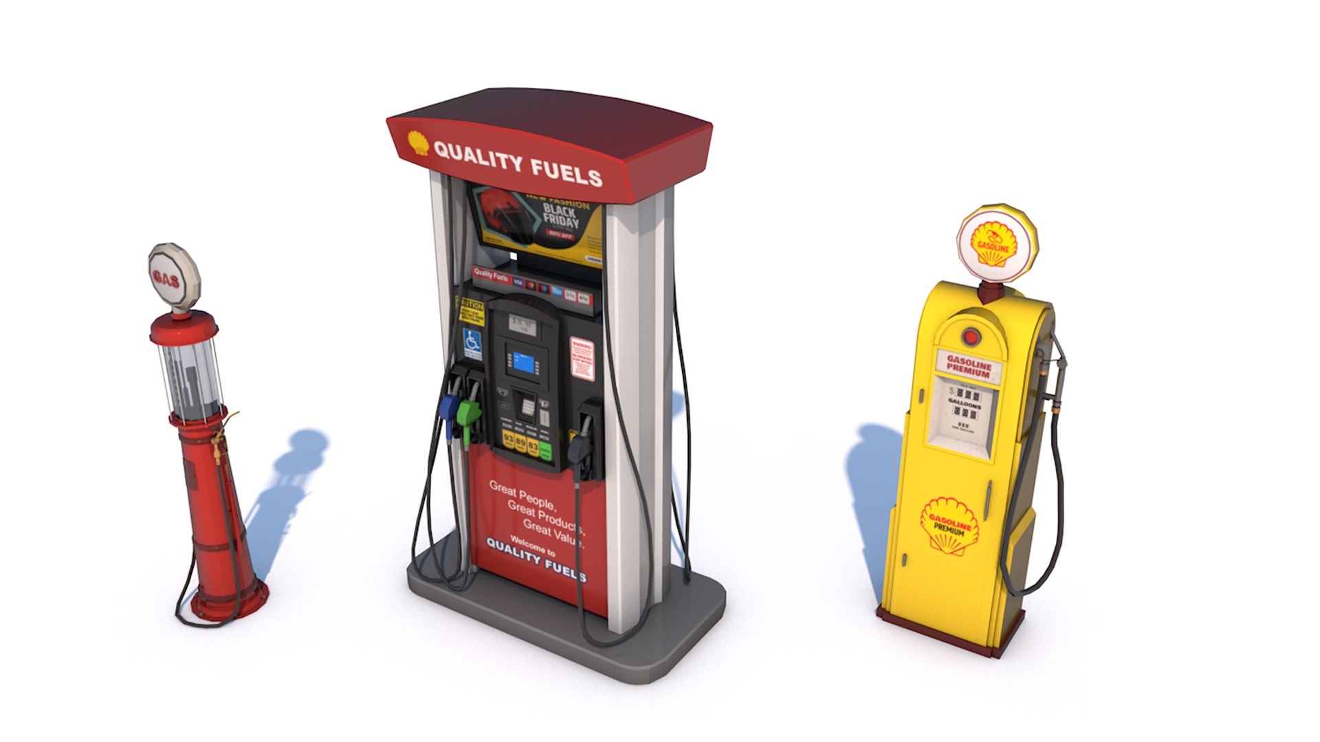 3D 3 Fuel Gas Pump Station - Game Ready Low Poly - TurboSquid 2226430