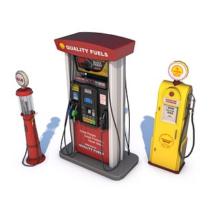 3D 3 Fuel Gas Pump Station - Game Ready Low Poly