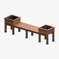 Garden Planter Bench with Twin Raised Boxes and Five Seat Planks